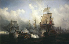  Enfrentamiento entre el 'Redoutable' (izq) y el 'HMS Temeraire', por Auguste Mayer 
